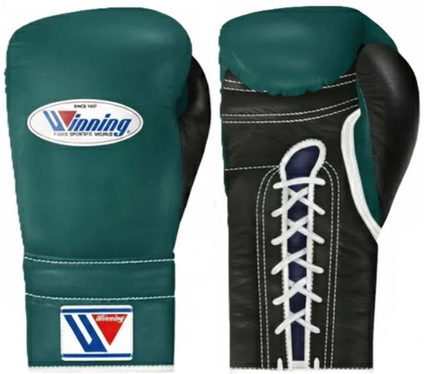 Winning Lace-up Boxing Gloves - Dark Green · Black