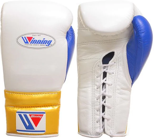 Winning Lace-up Boxing Gloves - White · Blue · Gold